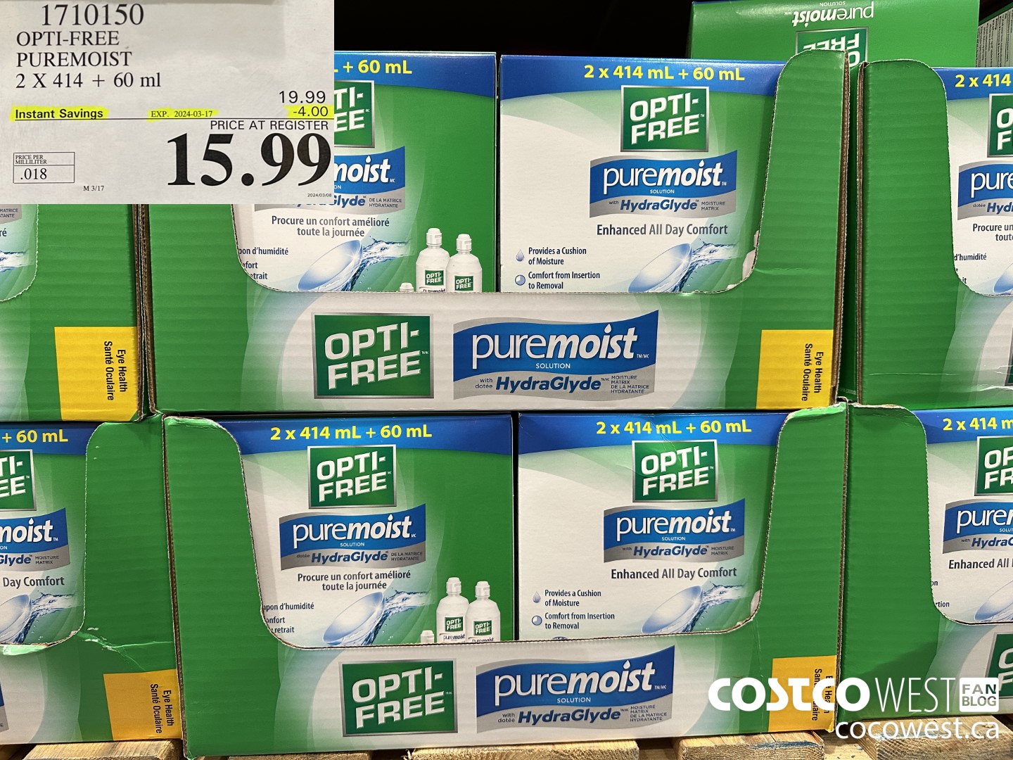 1710150 OPTI-FREE PUREMOIST 2 X 414 + 60 ML ($4.00 INSTANT SAVINGS EXPIRES ON 2024-03-17) $15.99