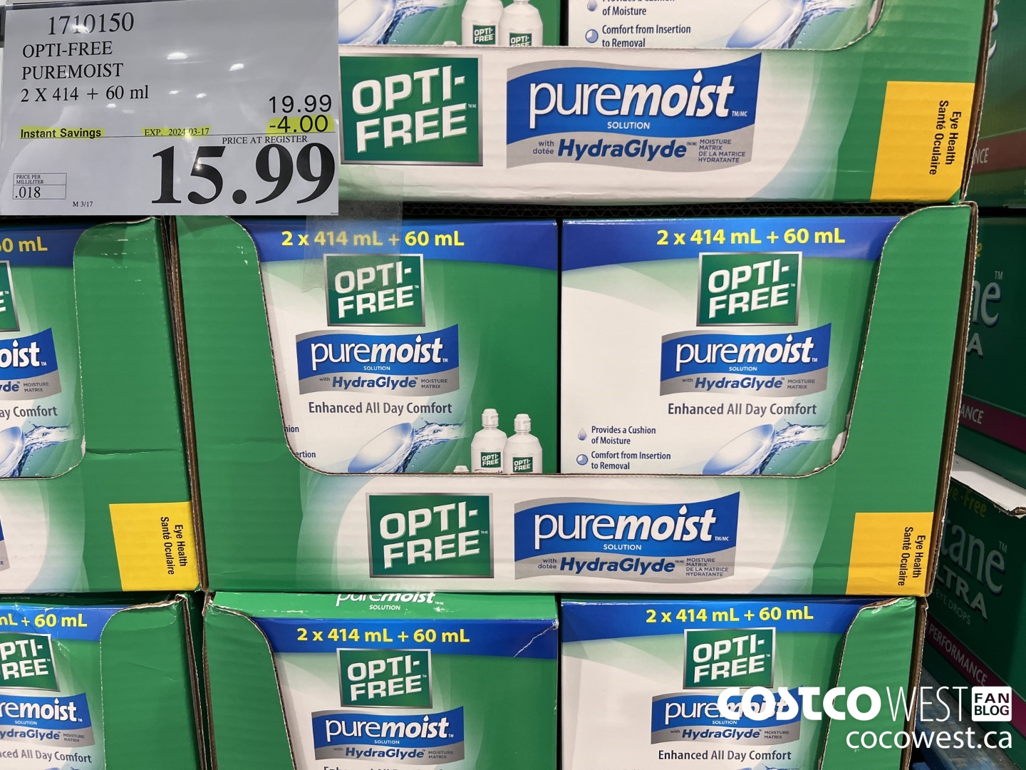 1710150 OPTI-FREE PUREMOIST 2 X 414 + 60 ML ($4.00 INSTANT SAVINGS EXPIRES ON 2024-03-17) $15.99