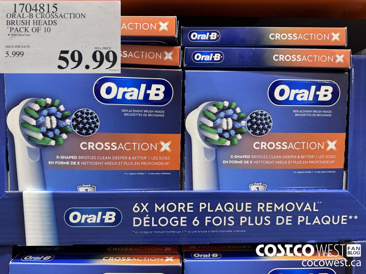 1704815 ORAL-B CROSSACTION BRUSH HEADS PACK OF 10 $59.99