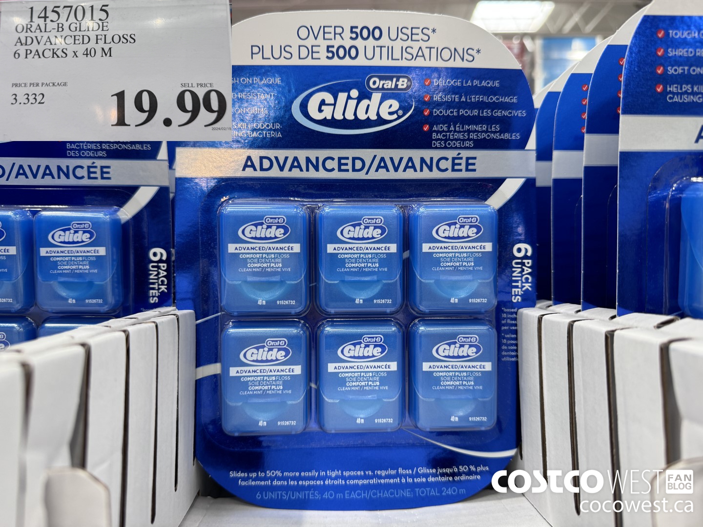 1457015 ORAL-B GLIDE ADVANCED FLOSS 6 PACKS x 40 M $19.99