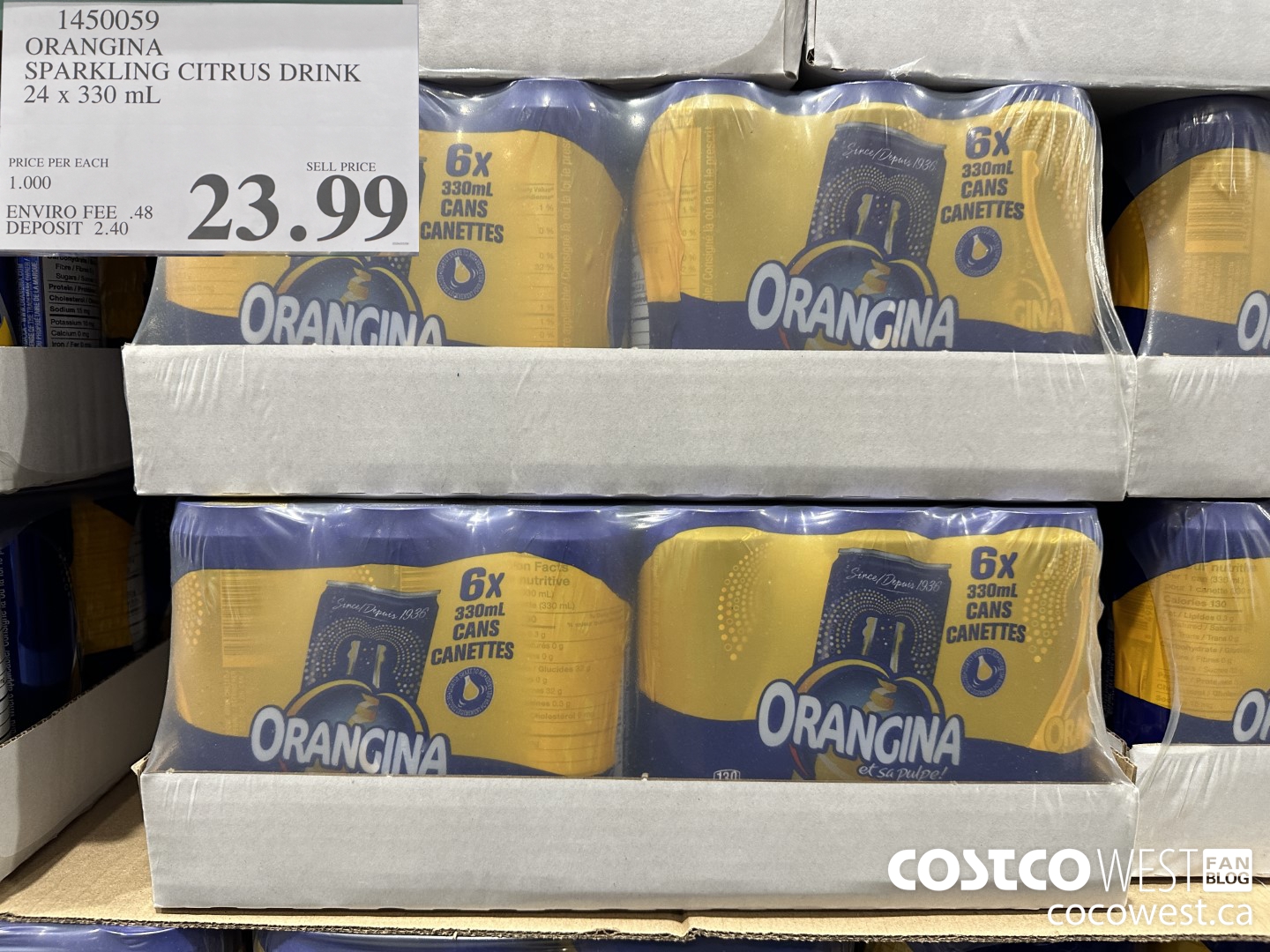 1450059 ORANGINA SPARKLING CITRUS DRINK 24 x 330 mL $23.99