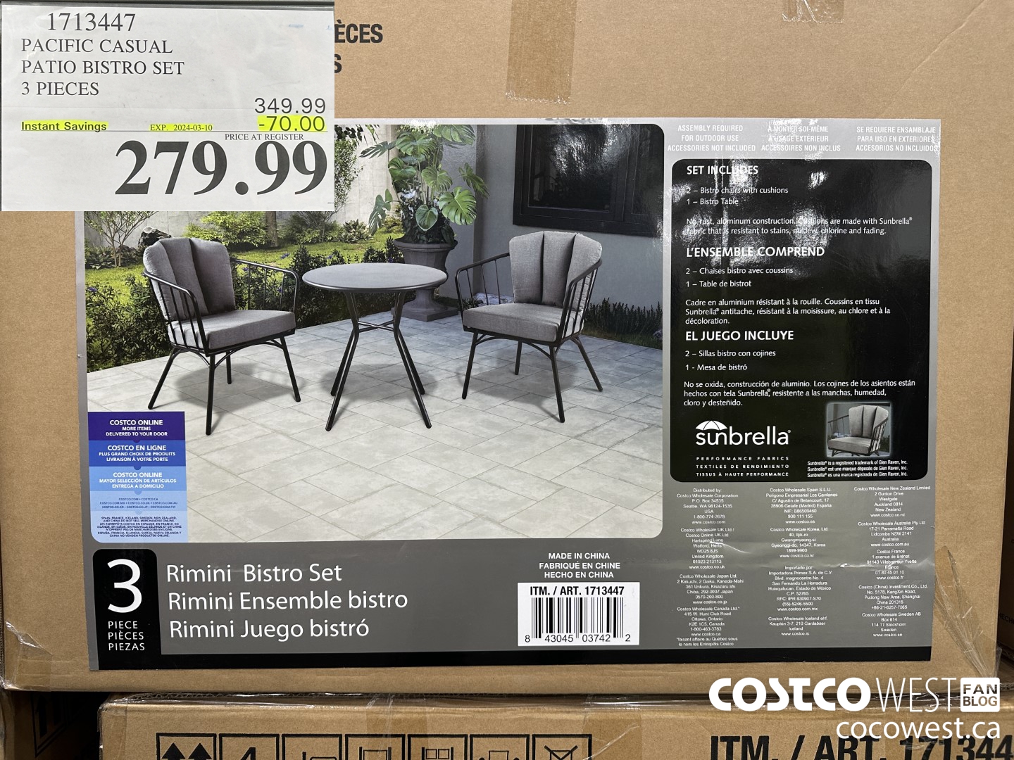 1713447 PACIFIC CASUAL PATIO BISTRO SET 3 PIECES ($70.00 INSTANT SAVINGS EXPIRES ON 2024-03-10) $279.99