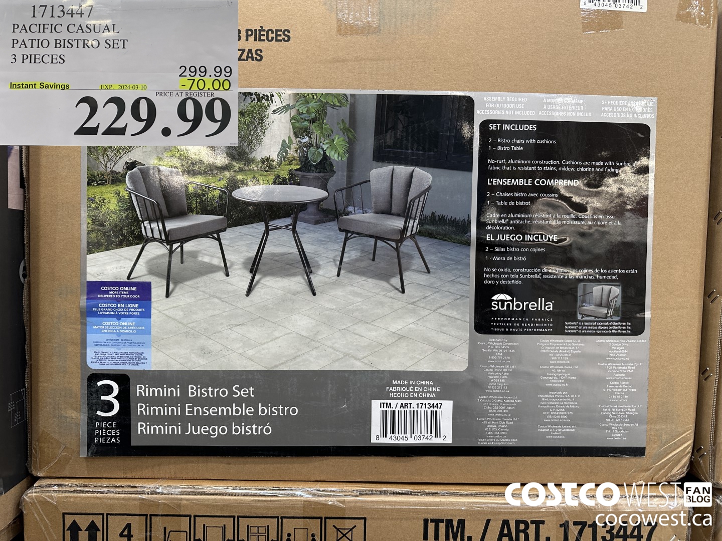 1713447 PACIFIC CASUAL PATIO BISTRO SET 3 PIECES ($70.00 INSTANT SAVINGS EXPIRES ON 2024-03-10) $229.99