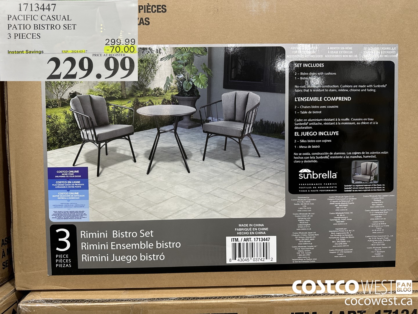 1713447 PACIFIC CASUAL PATIO BISTRO SET 3 PIECES ($70.00 INSTANT SAVINGS EXPIRES ON 2024-03-17) $229.99