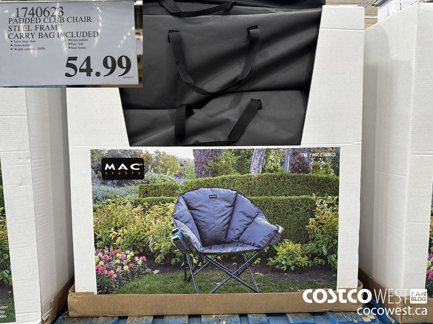 1740623 PADDED CLUB CHAIR STEEL FRAME CARRY BAG INCLUDED $54.99