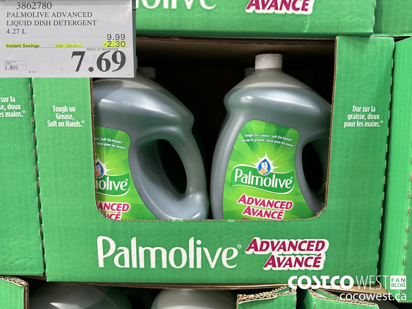 3862780 PALMOLIVE ADVANCED LIQUID DISH DETERGENT 4.27 L ($2.30 INSTANT SAVINGS EXPIRES ON 2024-03-17) $7.69
