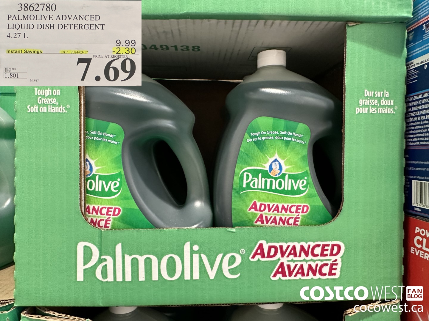 3862780 PALMOLIVE ADVANCED LIQUID DISH DETERGENT 4.27 L ($2.30 INSTANT SAVINGS EXPIRES ON 2024-03-17) $7.69