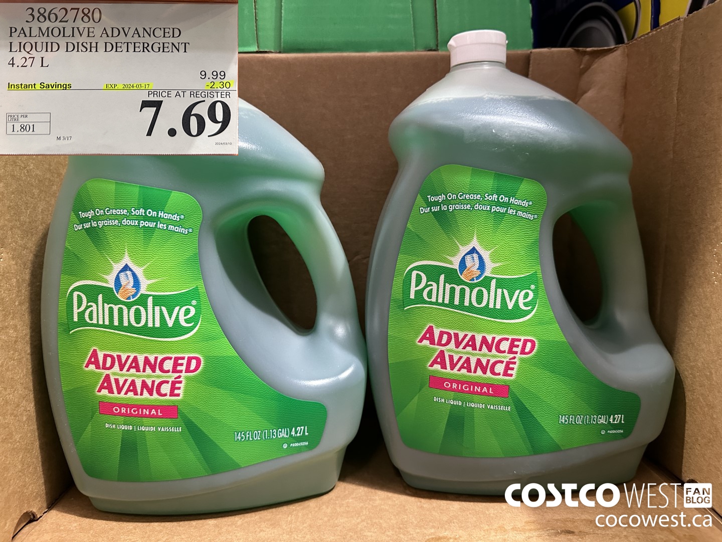 3862780 PALMOLIVE ADVANCED LIQUID DISH DETERGENT 4.27 L ($2.30 INSTANT SAVINGS EXPIRES ON 2024-03-17) $7.69