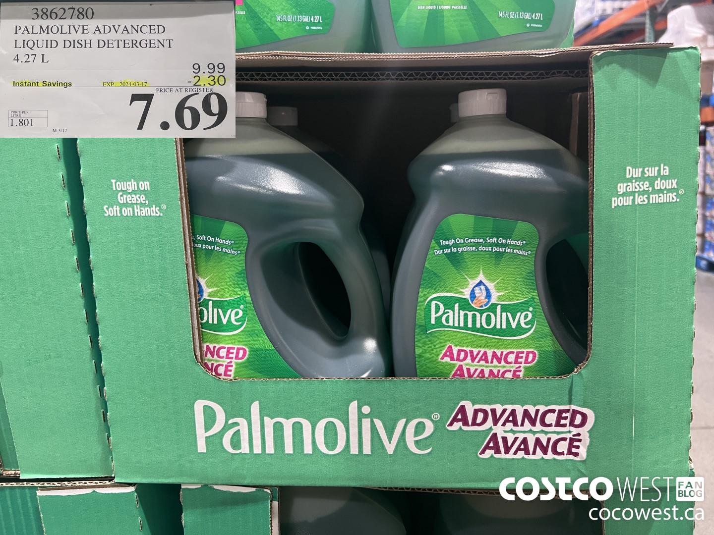 3862780 PALMOLIVE ADVANCED LIQUID DISH DETERGENT 4.27 L ($2.30 INSTANT SAVINGS EXPIRES ON 2024-03-17) $7.69