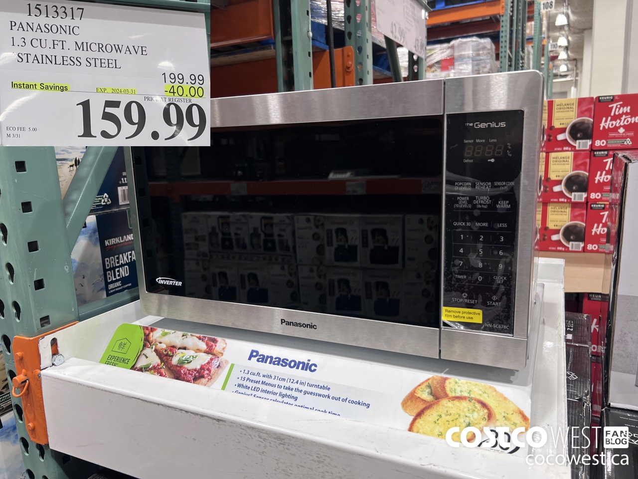1513317 PANASONIC 1.3 CUFT MICROWAVE STAINLESS STEEL ($40.00 INSTANT SAVINGS EXPIRES ON 2024-03-31) $159.99