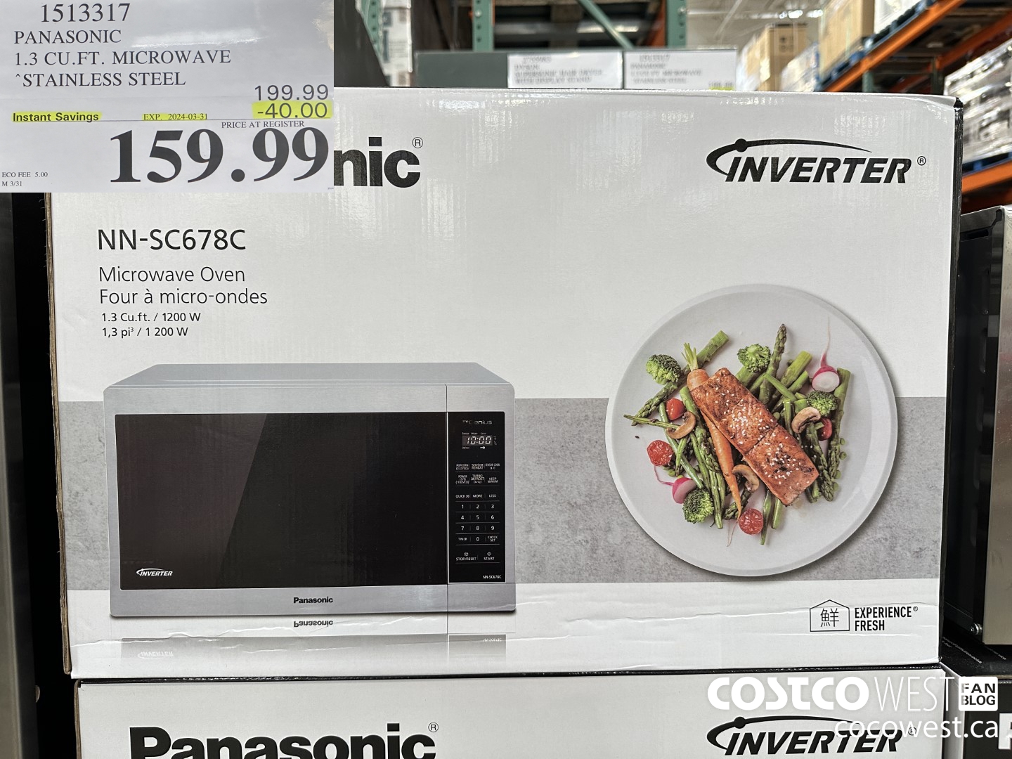 1513317 PANASONIC 1.3 CUFT MICROWAVE STAINLESS STEEL ($40.00 INSTANT SAVINGS EXPIRES ON 2024-03-31) $159.99
