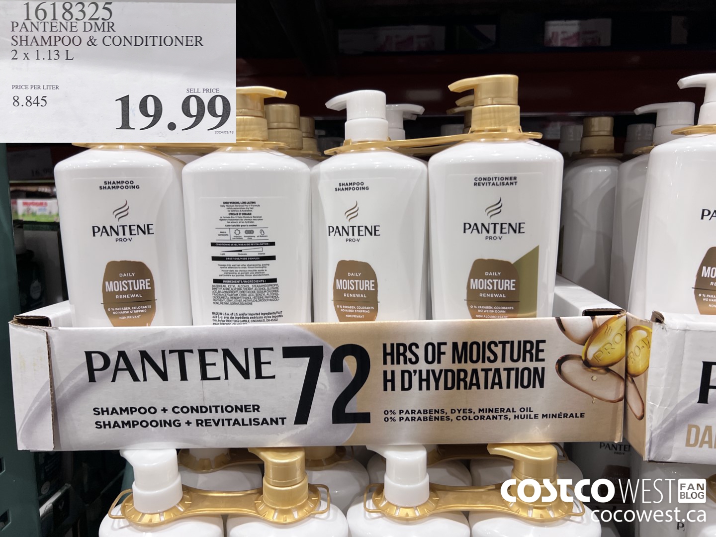 1618325 PANTENE DMR SHAMPOO/CONDIRIONER 2 x 1.13 L $19.99