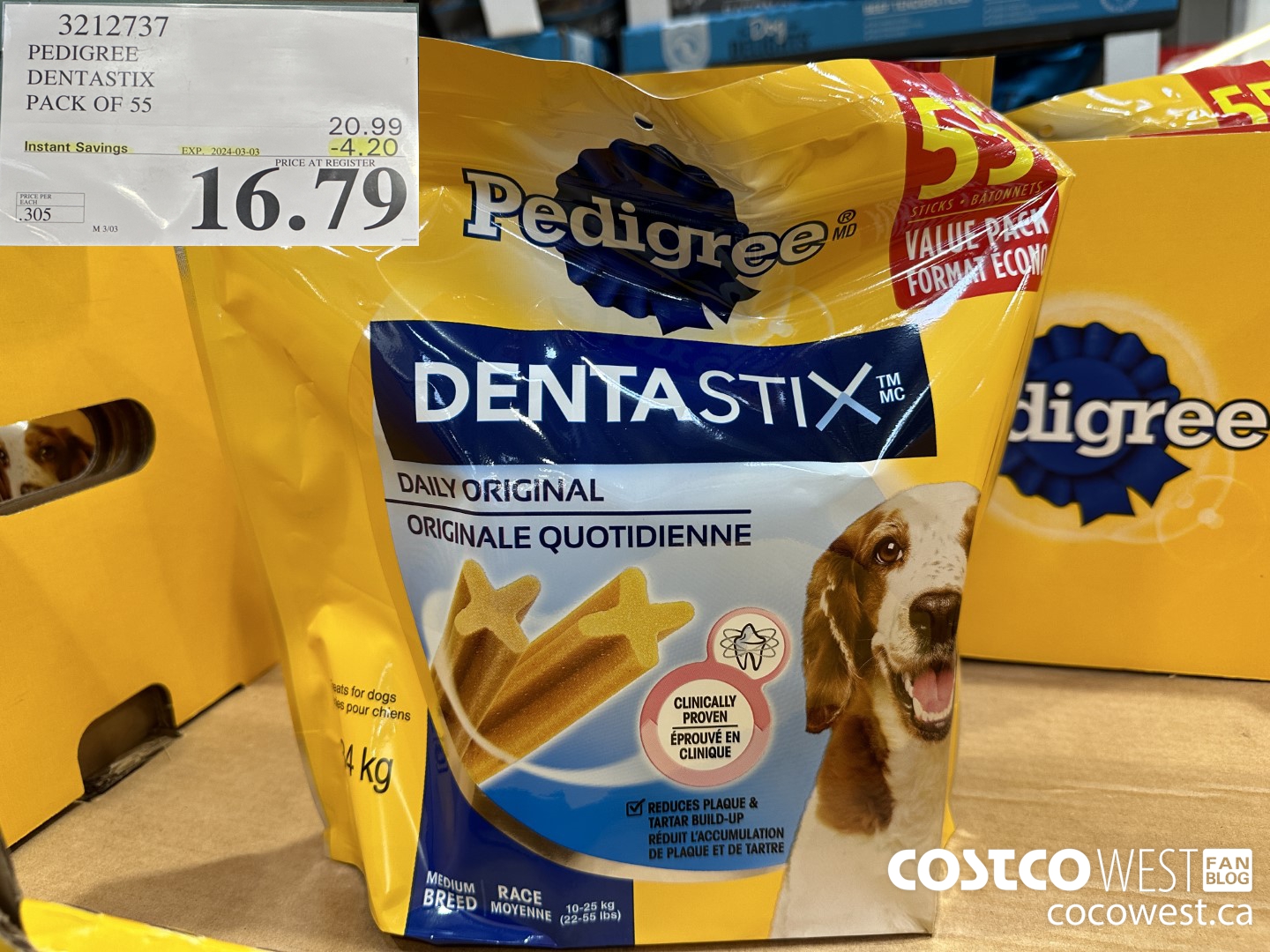 3212737 PEDIGREE DENTASTIX PACK OF 55 ($4.20 INSTANT SAVINGS EXPIRES ON 2024-03-03) $16.79