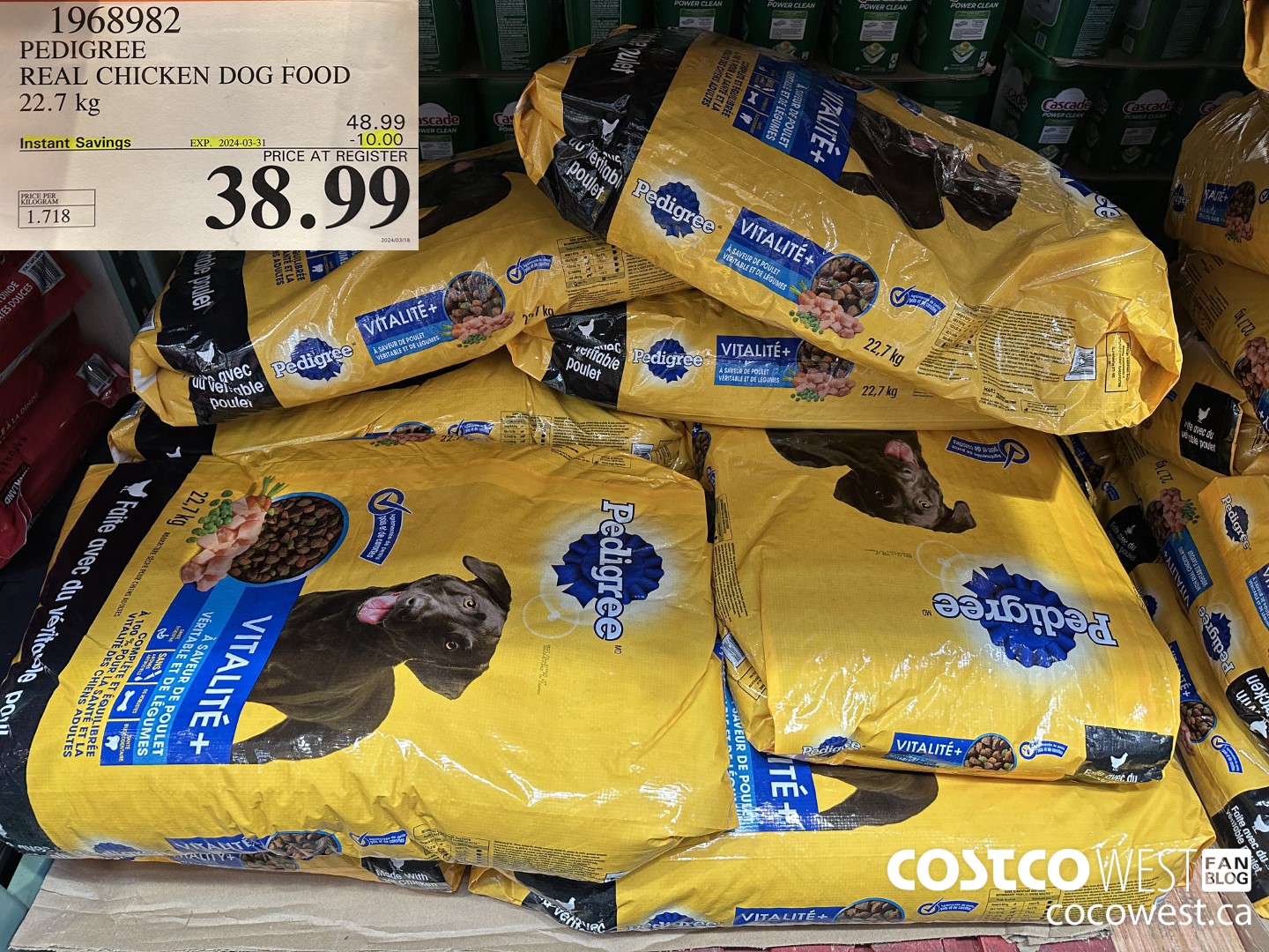 1968982 PEDIGREE REAL CHICKEN DOG FOOD 22.7 kg ($10.00 INSTANT SAVINGS EXPIRES ON 2024-03-31) $38.99