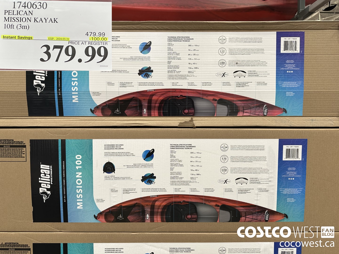 1740630 PELICAN MISSION KAYAK 10FT (3M) ($100.00 INSTANT SAVINGS EXPIRES ON 2024-03-31) $379.99