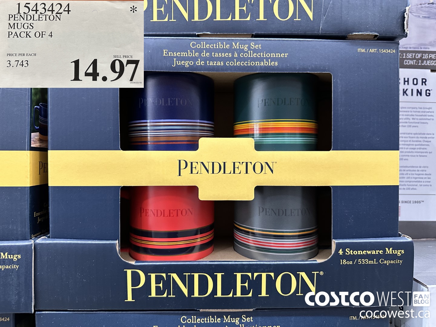 1543424 PENDLETON MUGS PACK OF 4 $14.97