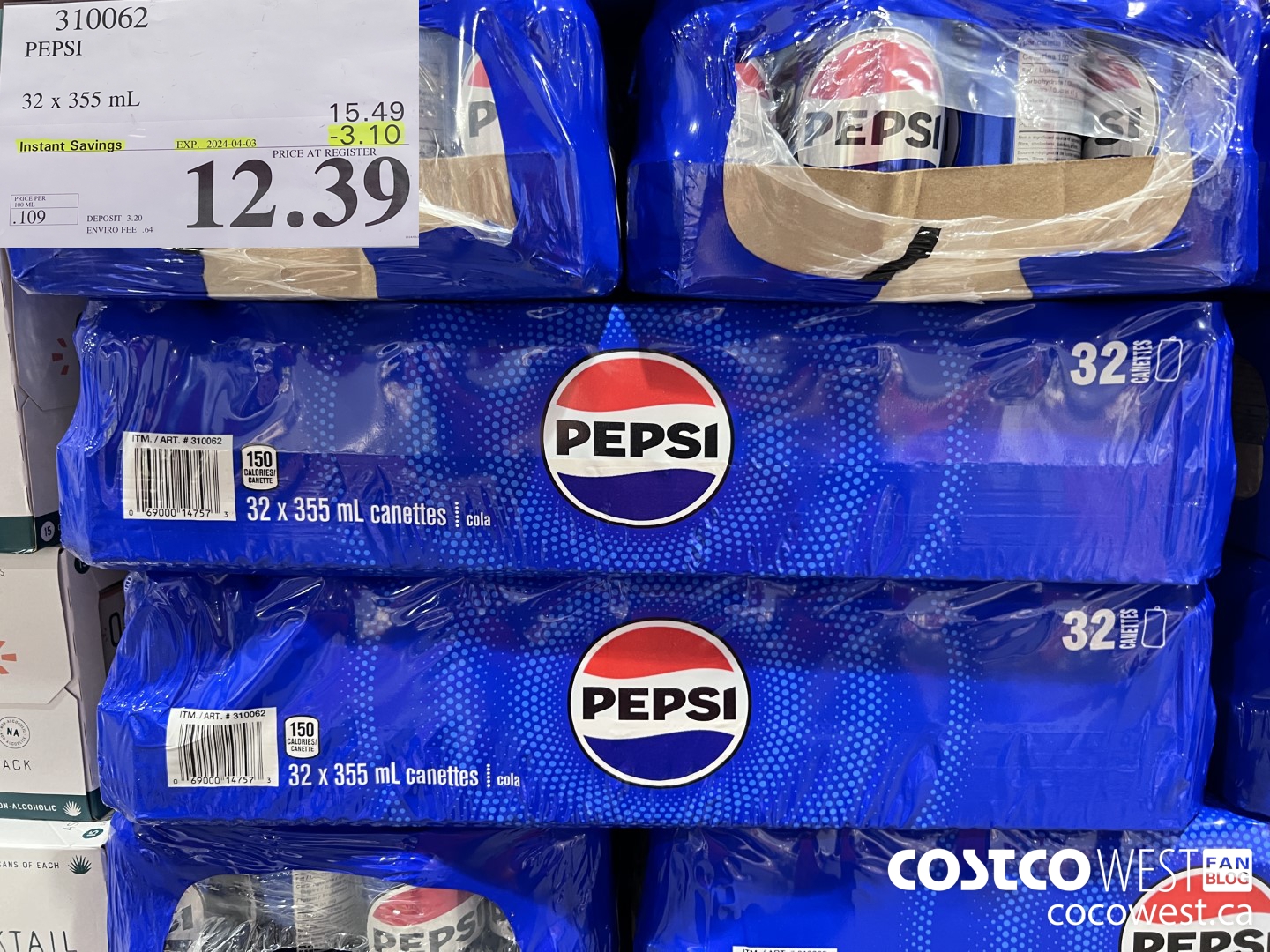 310062 PEPSI 32 X 355 ML ($3.10 INSTANT SAVINGS EXPIRES ON 2024-04-03) $12.39