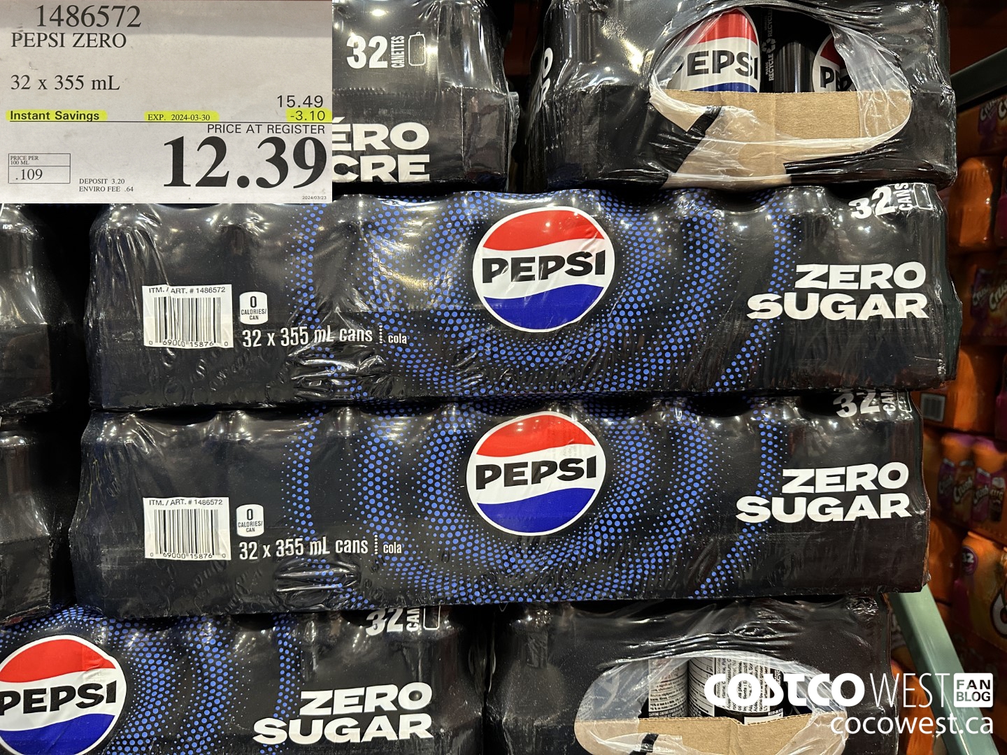 1486572 PEPSI ZERO 32 x 355 mL ($3.10 INSTANT SAVINGS EXPIRES ON 2024-03-30) $12.39