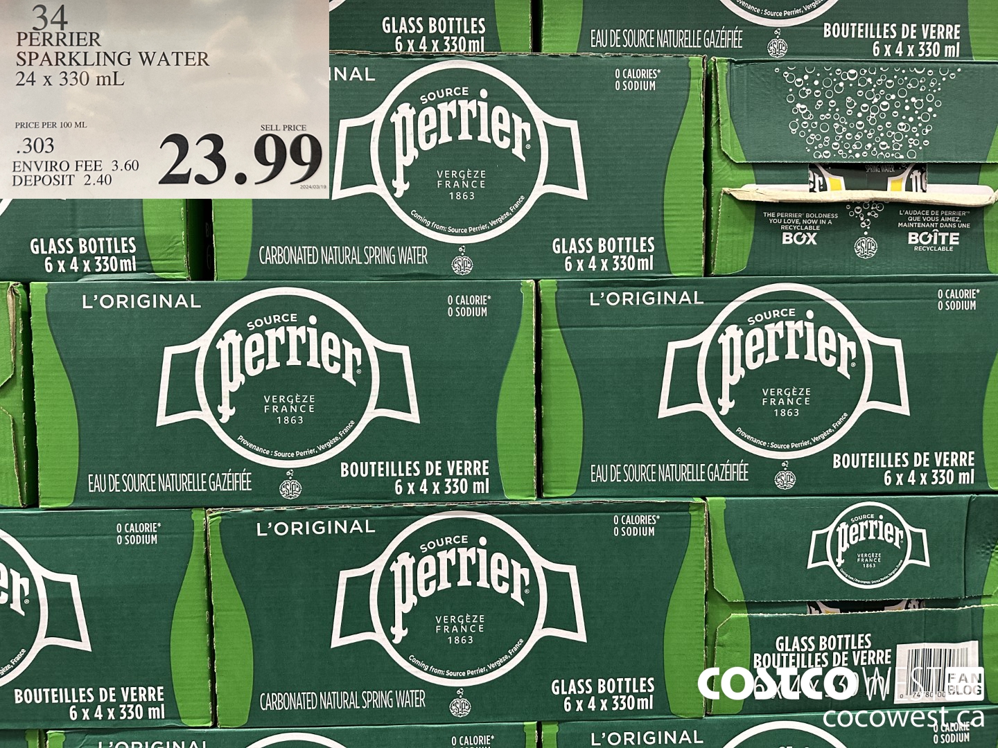 34 PERRIER SPARKLING WATER 24 X 330 ML $23.99
