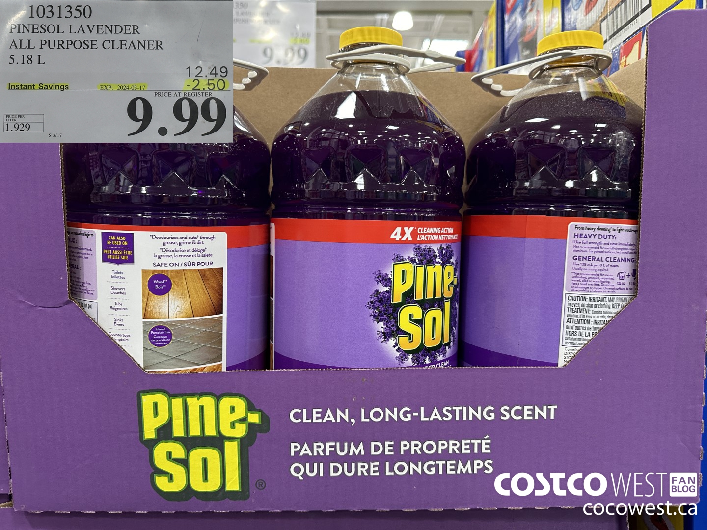 1031350 PINESOL LAVENDER ALL PURPOSE CLEANER 5.18 L ($2.50 INSTANT SAVINGS EXPIRES ON 2024-03-17) $9.99