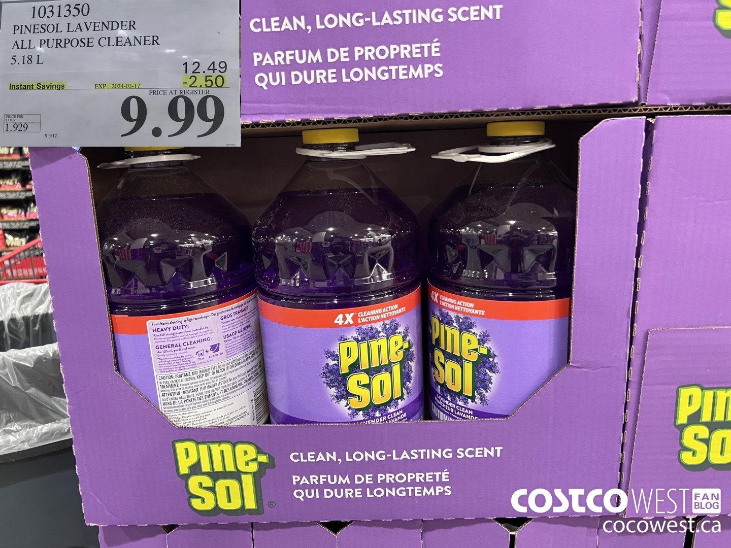 1031350 PINESOL LAVENDER ALL PURPOSE CLEANER 5.18 L ($2.50 INSTANT SAVINGS EXPIRES ON 2024-03-17) $9.99