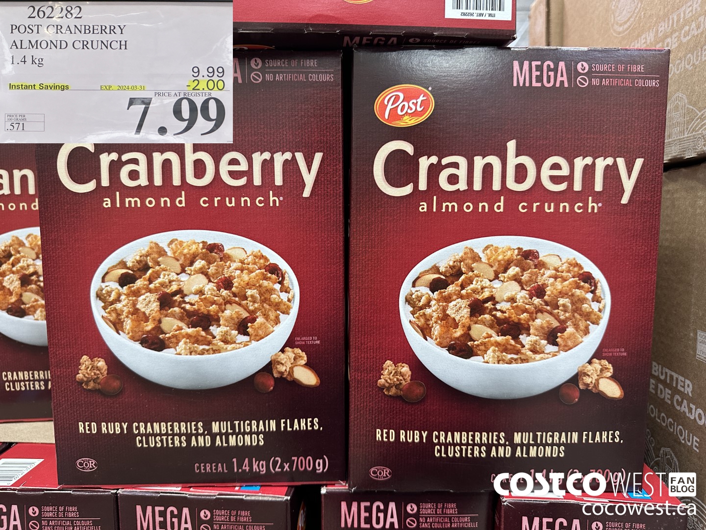 262282 POST CRANBERRY ALMOND CRUNCH 1.4 kg ($2.00 INSTANT SAVINGS EXPIRES ON 2024-03-31) $7.99