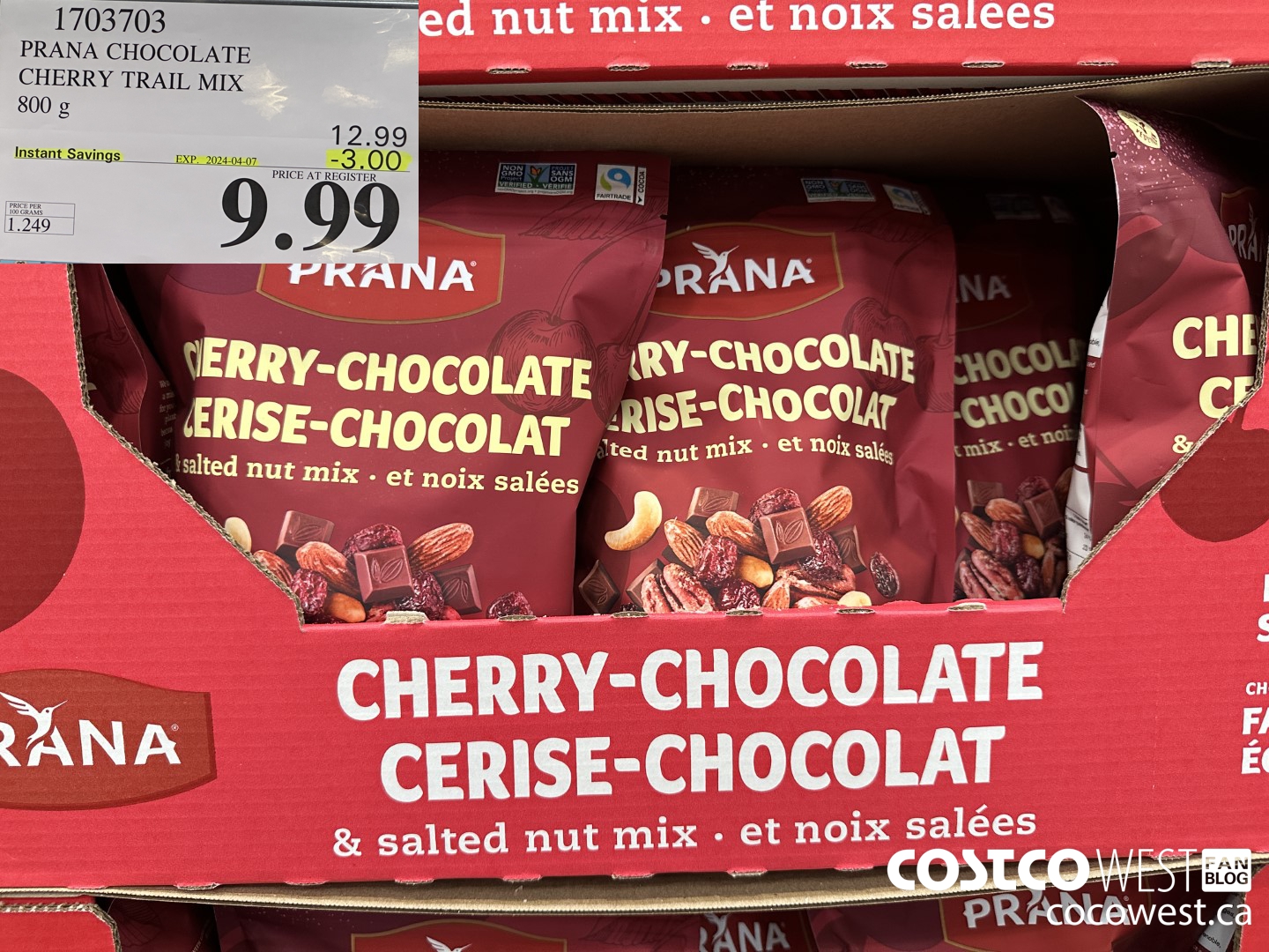 1703703 PRANA CHOCOLATE CHERRY TRAIL MIX 800 g ($3.00 INSTANT SAVINGS EXPIRES ON 2024-04-07) $9.99