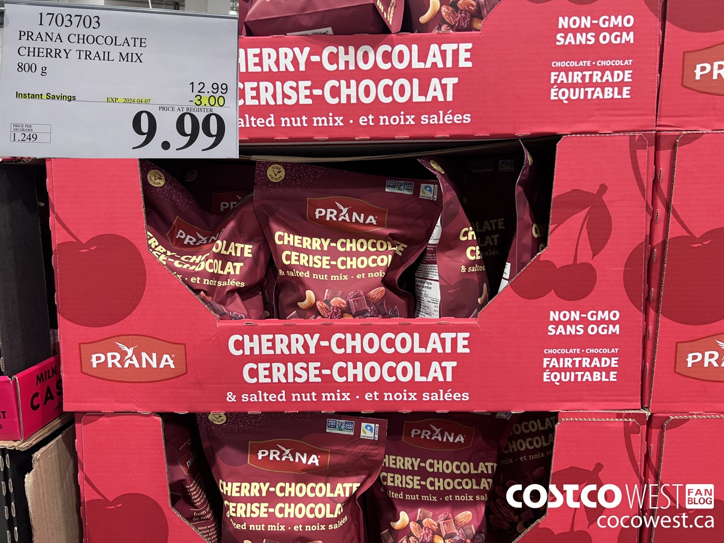 1703703 PRANA CHOCOLATE CHERRY TRAIL MIX 800 g ($3.00 INSTANT SAVINGS EXPIRES ON 2024-04-07) $9.99