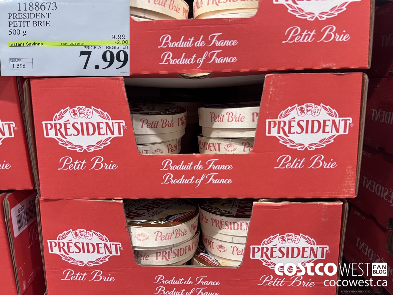 1188673 PRESIDENT PETIT BRIE 500 g ($2.00 INSTANT SAVINGS EXPIRES ON 2024-04-24) $7.99