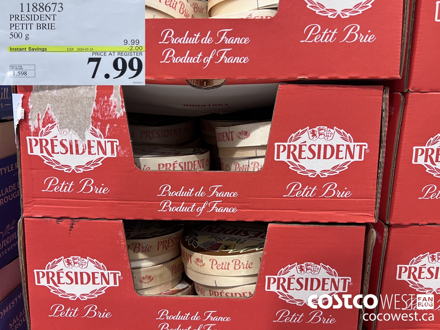 1188673 PRESIDENT PETIT BRIE 500 g ($2.00 INSTANT SAVINGS EXPIRES ON 2024-03-24) $7.99