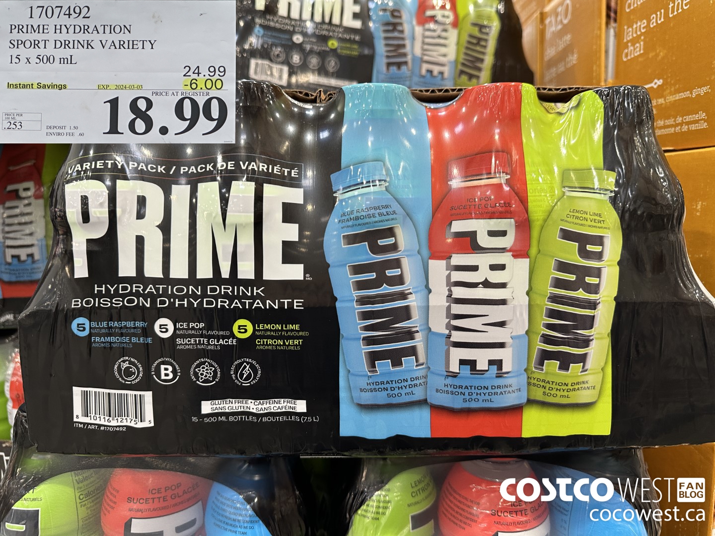 1707492 PRIME SPORT DRINK VARIETY 15 X 500 ML ($6.00 INSTANT SAVINGS EXPIRES ON 2024-03-03) $18.99