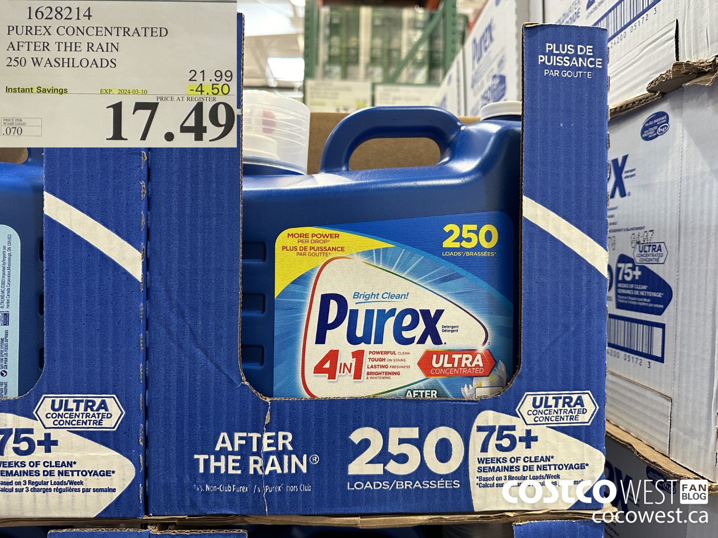 1628214 PUREX CONCENTRATED AFTER THE RAIN 250 WASHLOADS ($4.50 INSTANT SAVINGS EXPIRES ON 2024-03-10) $17.49