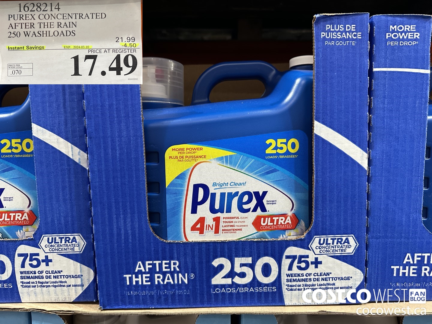 1628214 PUREX CONCENTRATED AFTER THE RAIN 250 WASHLOADS ($4.50 INSTANT SAVINGS EXPIRES ON 2024-03-10) $17.49