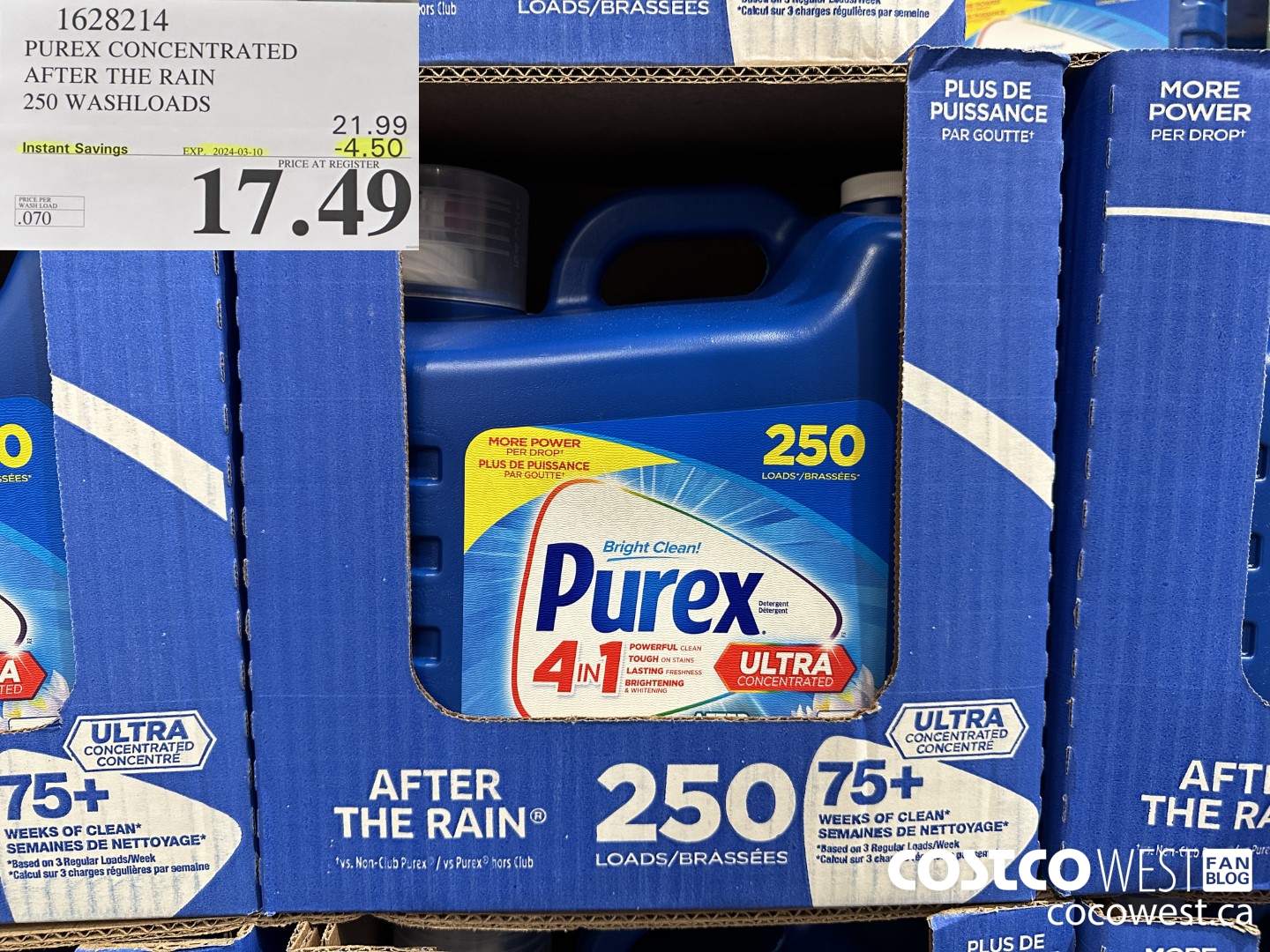 1628214 PUREX CONCENTRATED AFTER THE RAIN 250 WASHLOADS ($4.50 INSTANT SAVINGS EXPIRES ON 2024-03-10) $17.49