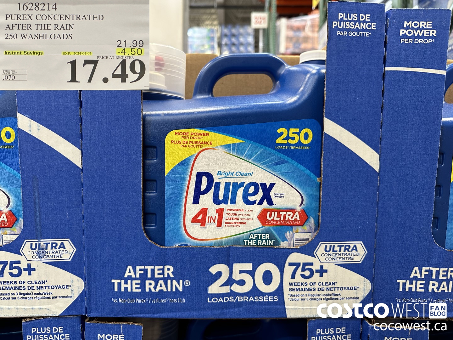 1628214 PUREX CONCENTRATED AFTER THE RAIN 250 WASHLOADS ($4.50 INSTANT SAVINGS EXPIRES ON 2024-04-07) $17.49