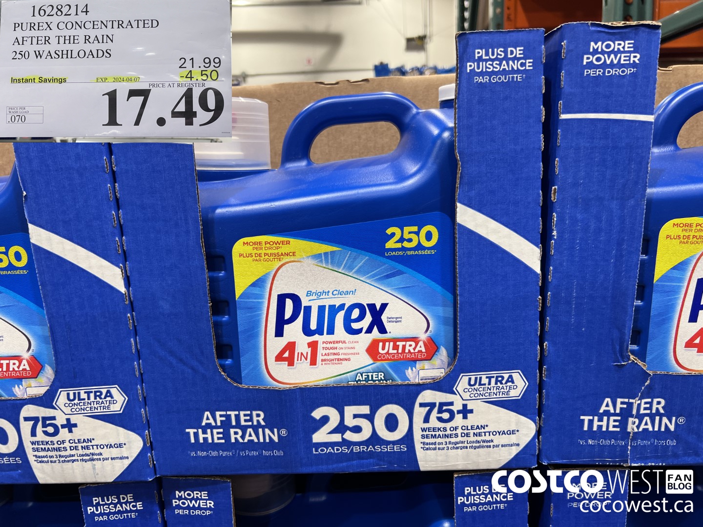 1628214 PUREX CONCENTRATED AFTER THE RAIN 250 WASHLOADS ($4.50 INSTANT SAVINGS EXPIRES ON 2024-04-07) $17.49