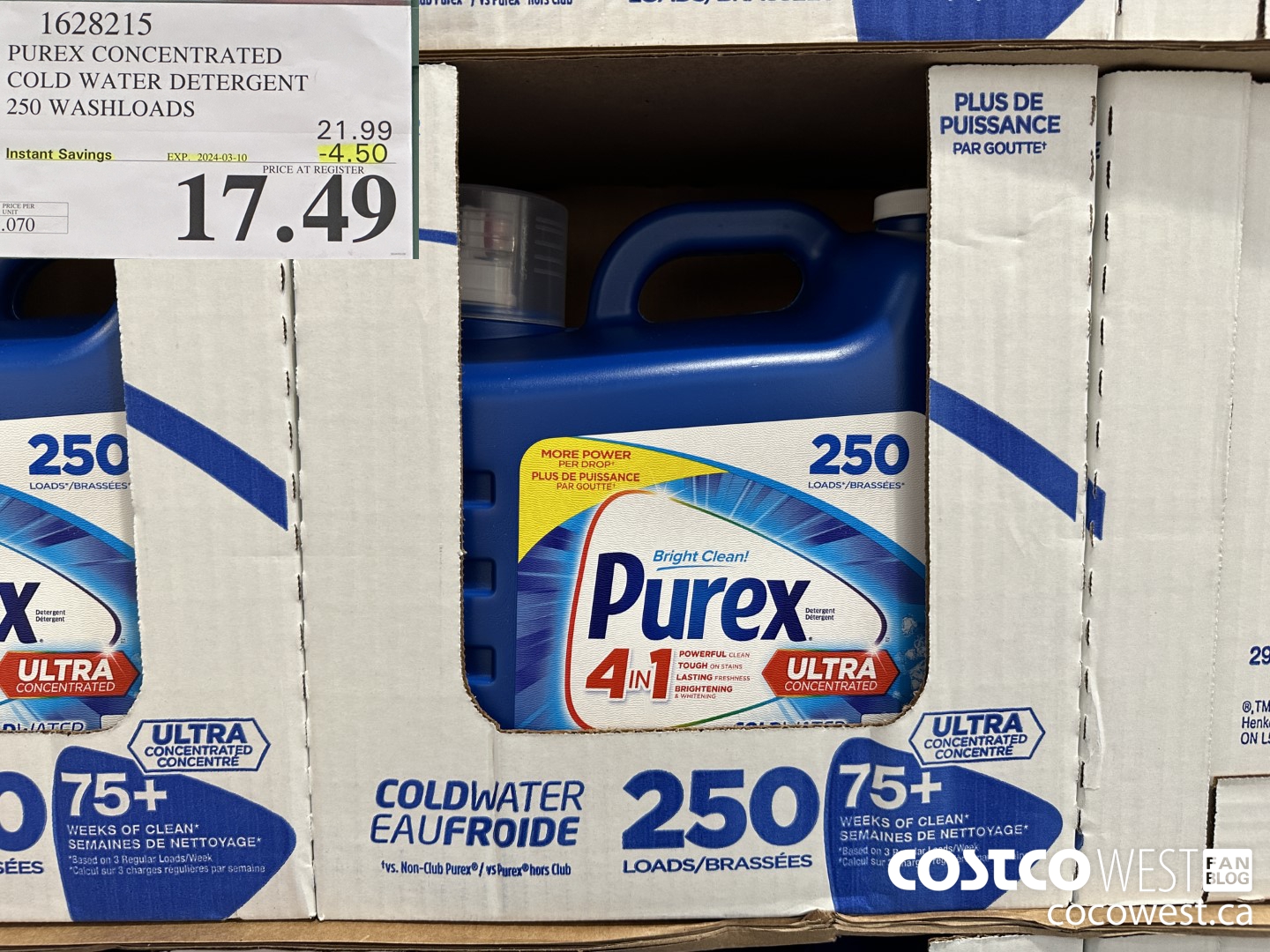 1628215 PUREX CONCENTRATED COLD WATER DETERGENT 250 WASHLOADS ($4.50 INSTANT SAVINGS EXPIRES ON 2024-03-10) $17.49