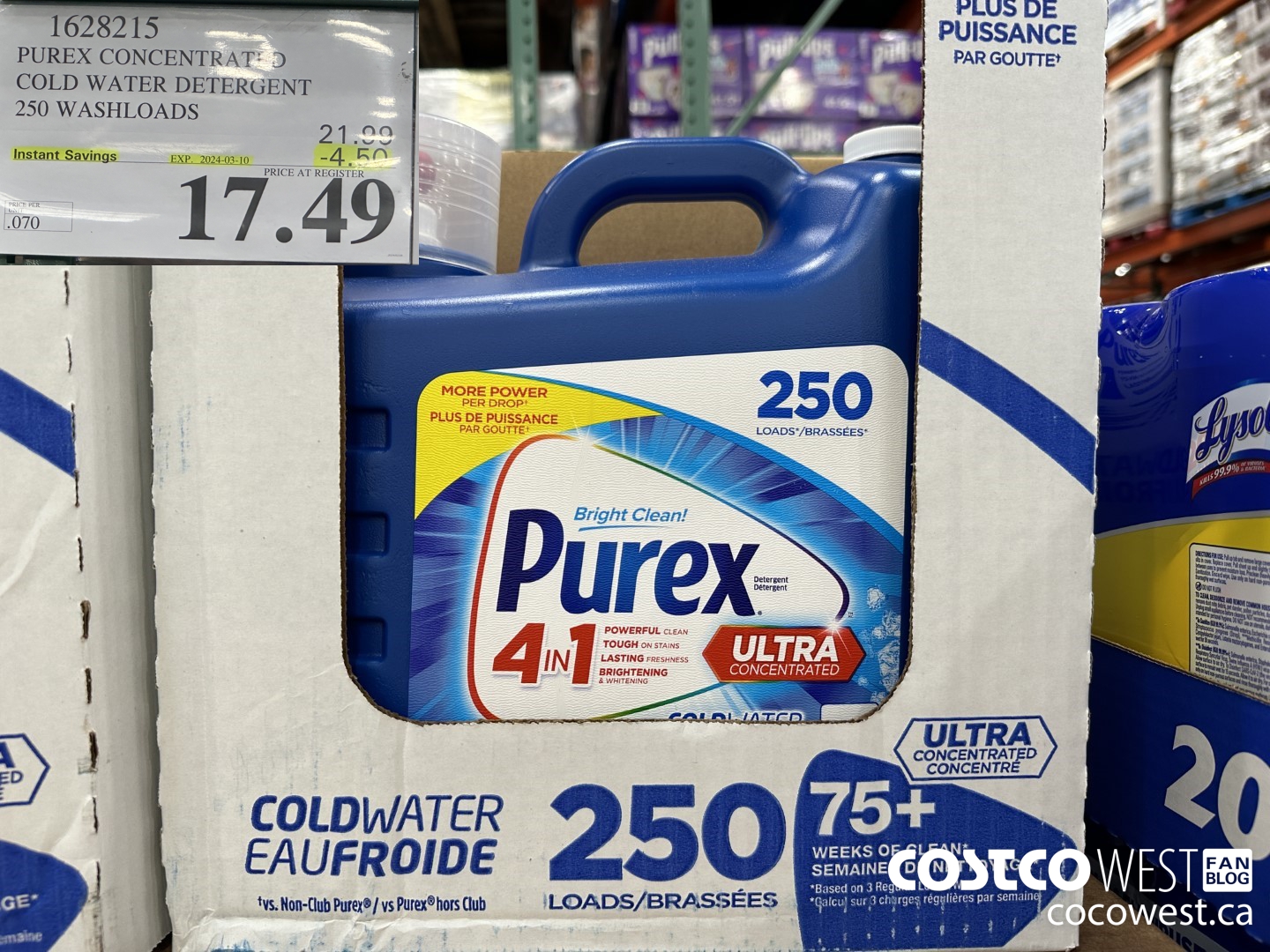 1628215 PUREX CONCENTRATED COLD WATER DETERGENT 250 WASHLOADS ($4.50 INSTANT SAVINGS EXPIRES ON 2024-03-10) $17.49