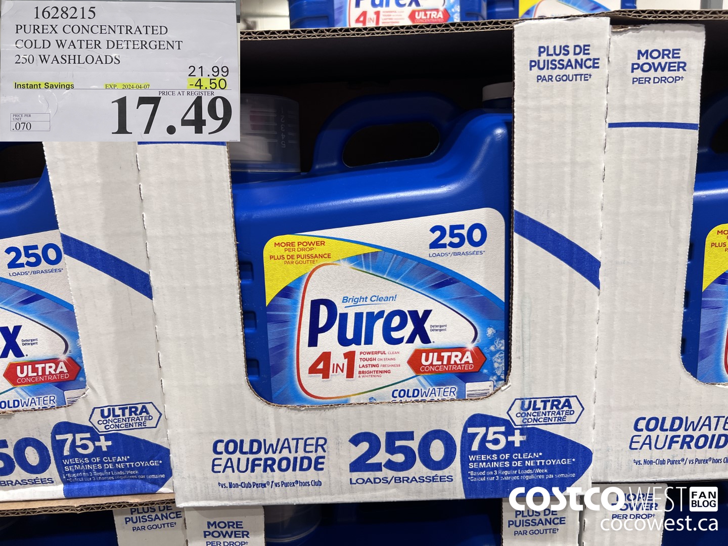 1628215 PUREX CONCENTRATED COLD WATER DETERGENT 250 WASHLOADS ($4.50 INSTANT SAVINGS EXPIRES ON 2024-04-07) $17.49