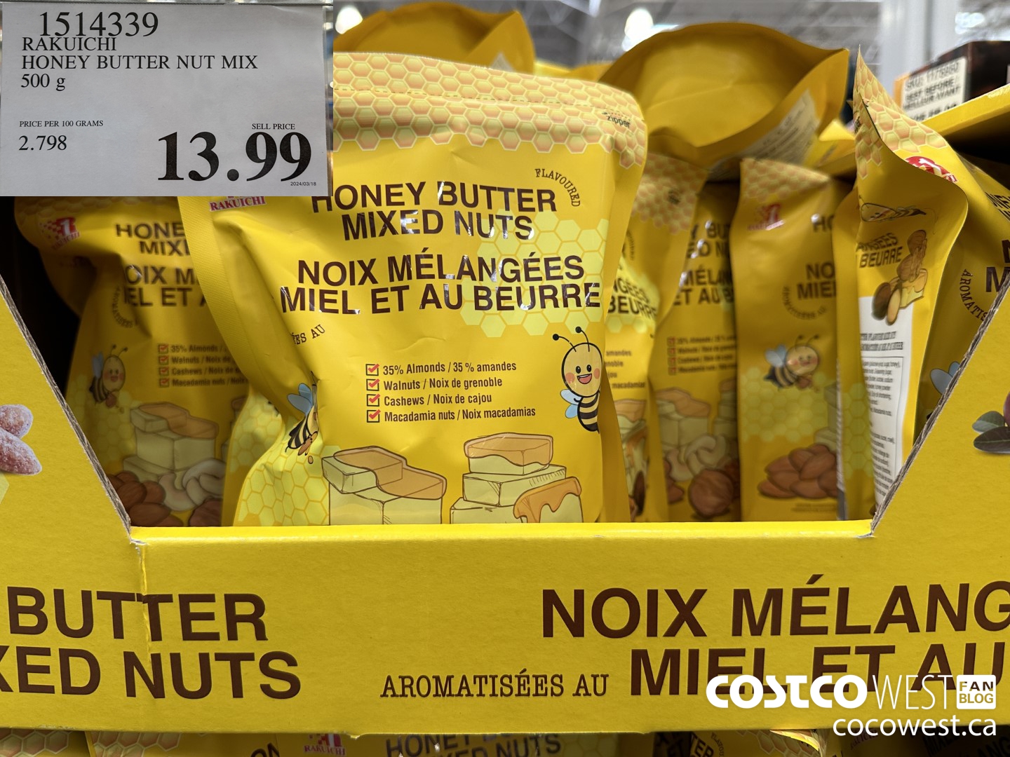 1514339 RAKUICHI HONEY BUTTER NUT MIX 500G $13.99