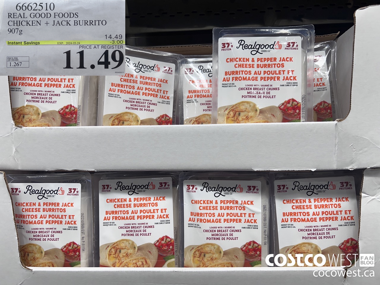 6662510 REAL GOOD FOODS CHICKEN & JACK BURRITO 907G ($3.00 INSTANT SAVINGS EXPIRES ON 2024-03-24) $11.49