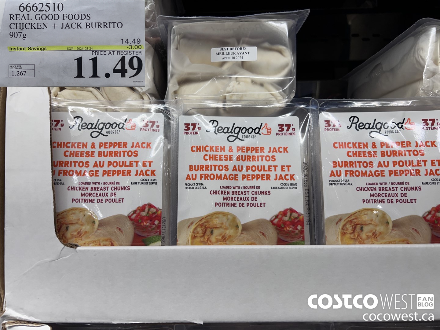 6662510 REAL GOOD FOODS CHICKEN & JACK BURRITO 907G ($3.00 INSTANT SAVINGS EXPIRES ON 2024-03-24) $11.49