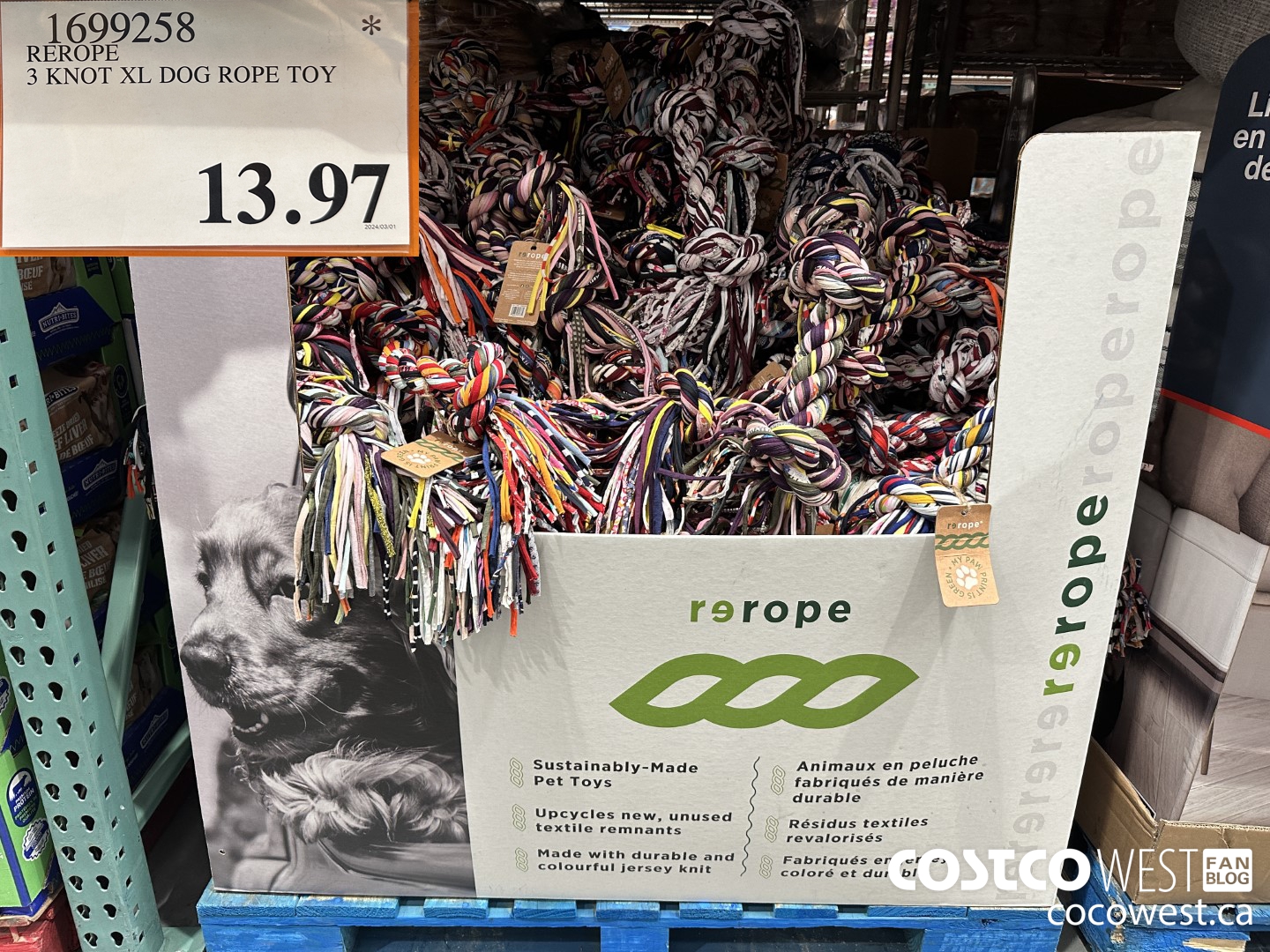 1699258 REROPE 3 KNOT XL DOG ROPE TOY $13.97