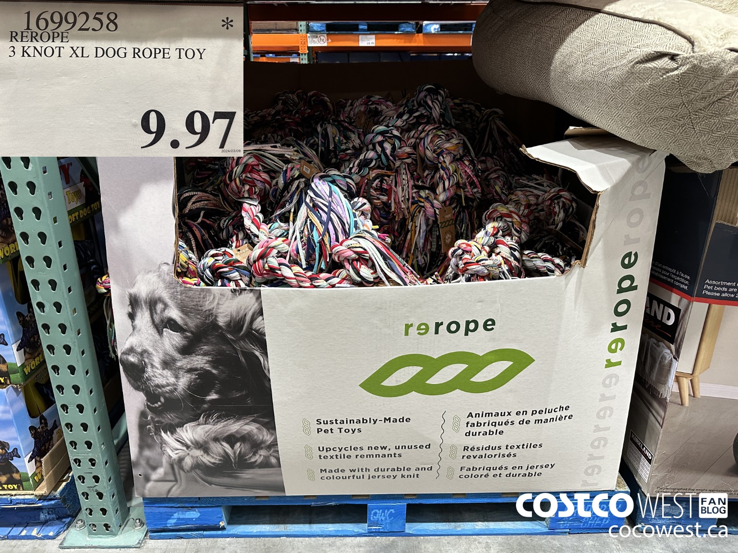1699258 REROPE 3 KNOT XL DOG ROPE TOY $9.97