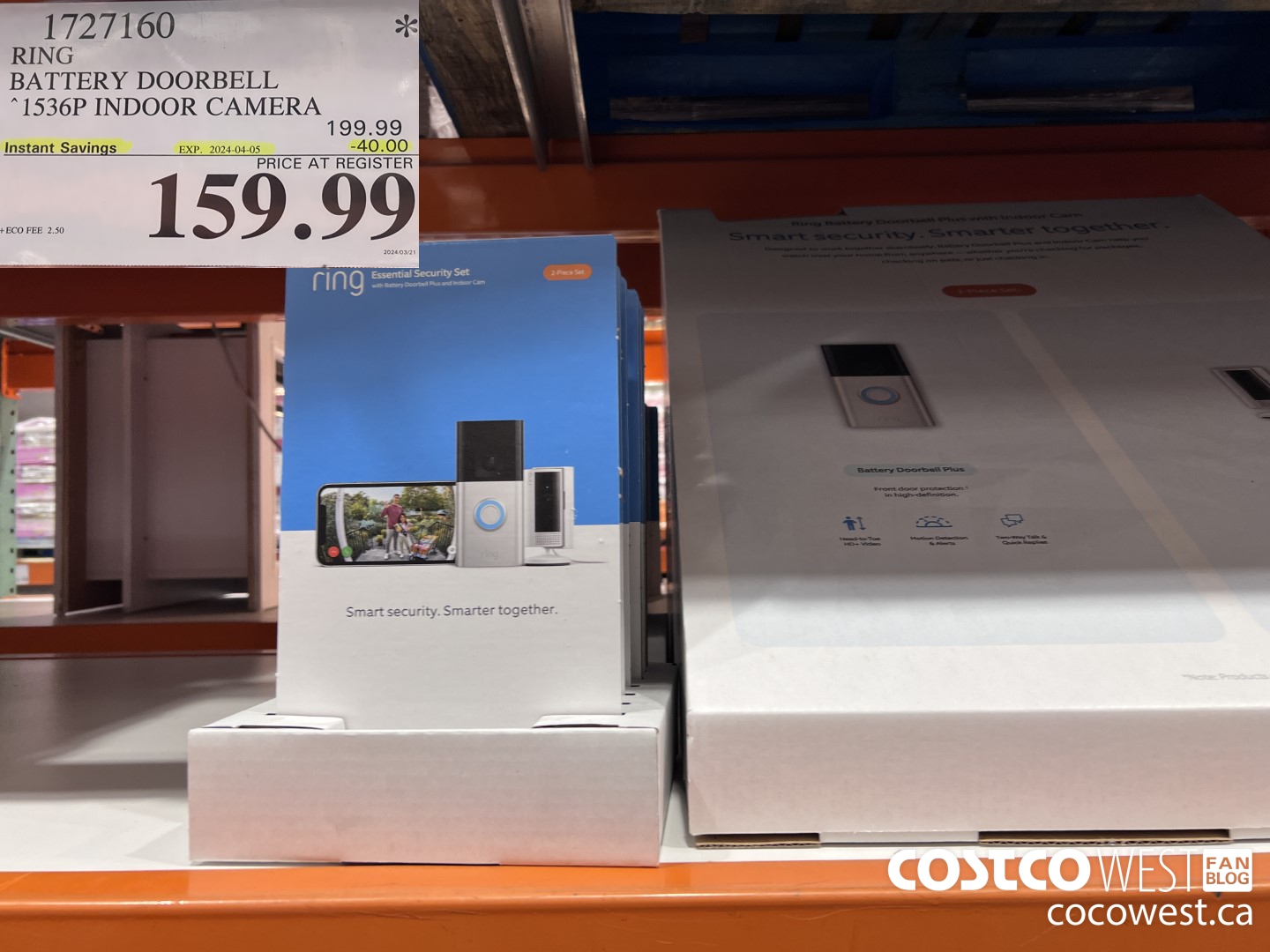 1727160 RING BATTERY DOORBELL 1536P INDOOR CAMERA ($40.00 INSTANT SAVINGS EXPIRES ON 2024-04-05) $159.99