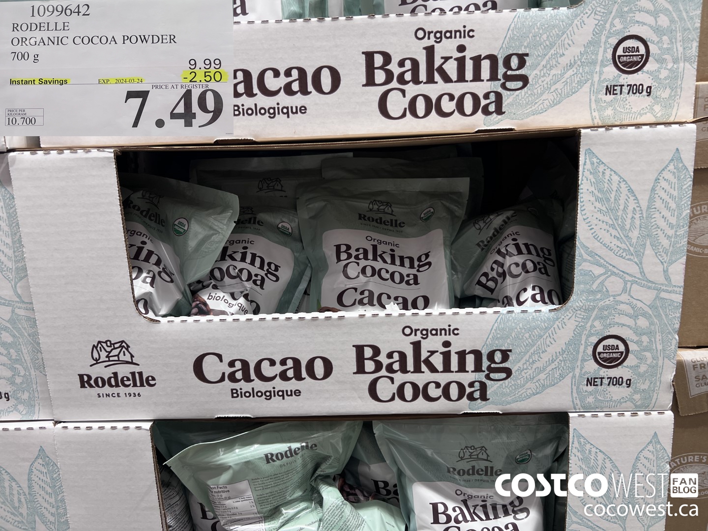 1099642 RODELLE ORGANIC COCOA POWDER 700g ($2.50 INSTANT SAVINGS EXPIRES ON 2024-03-24) $7.49