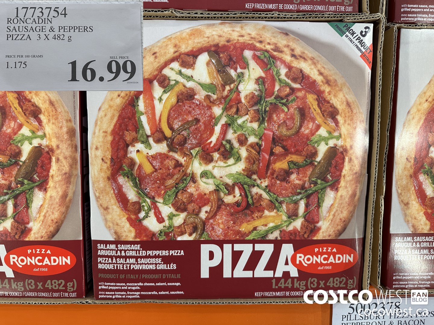 1773754 RONCADIN SAUSAGE & PEPPERS PIZZA 3 X 482G $16.99