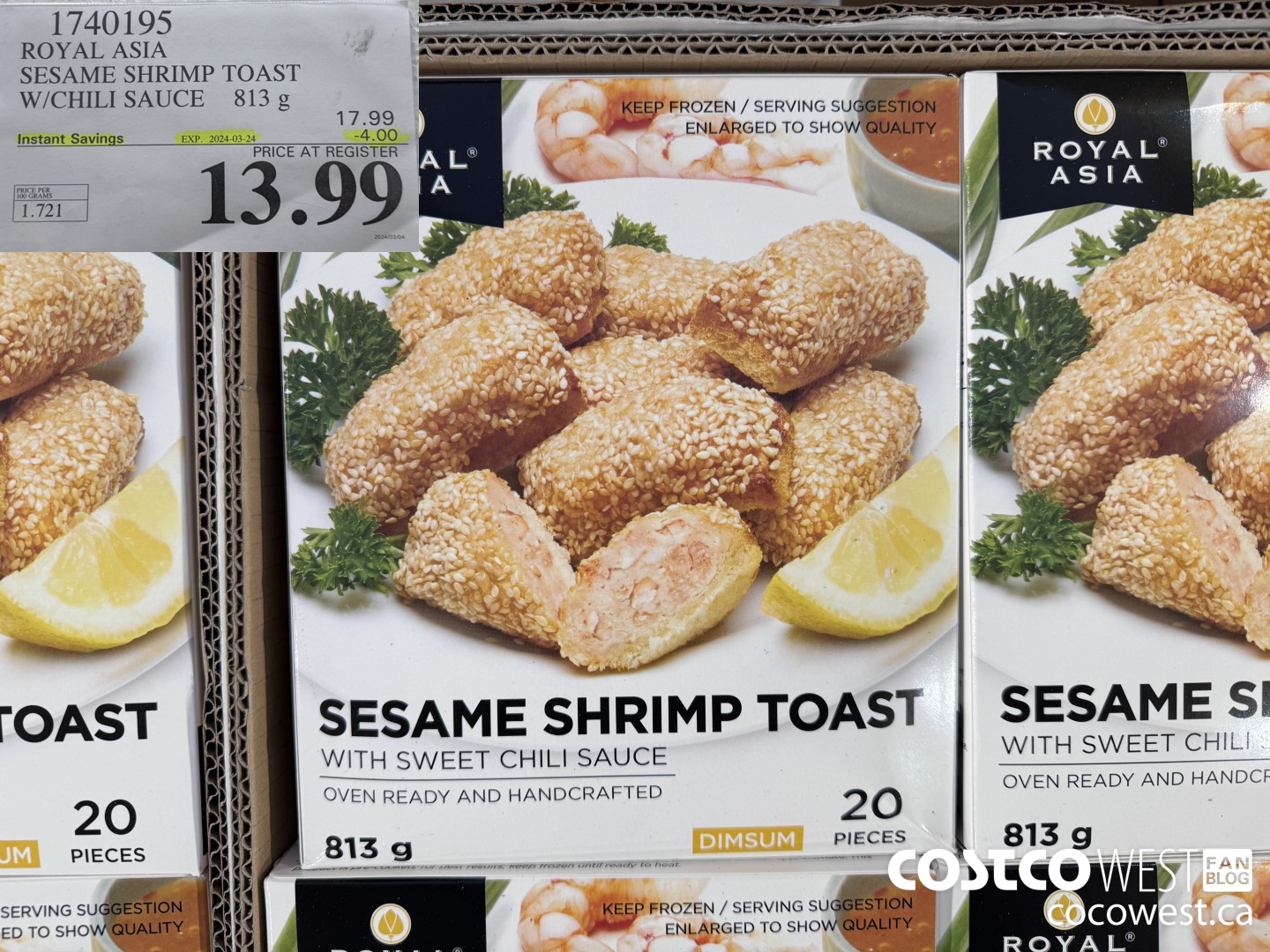 1740195 ROYAL ASIA SESAME SHRIMP TOAST W/CHILI SAUCE 813g ($4.00 INSTANT SAVINGS EXPIRES ON 2024-03-24) $13.99