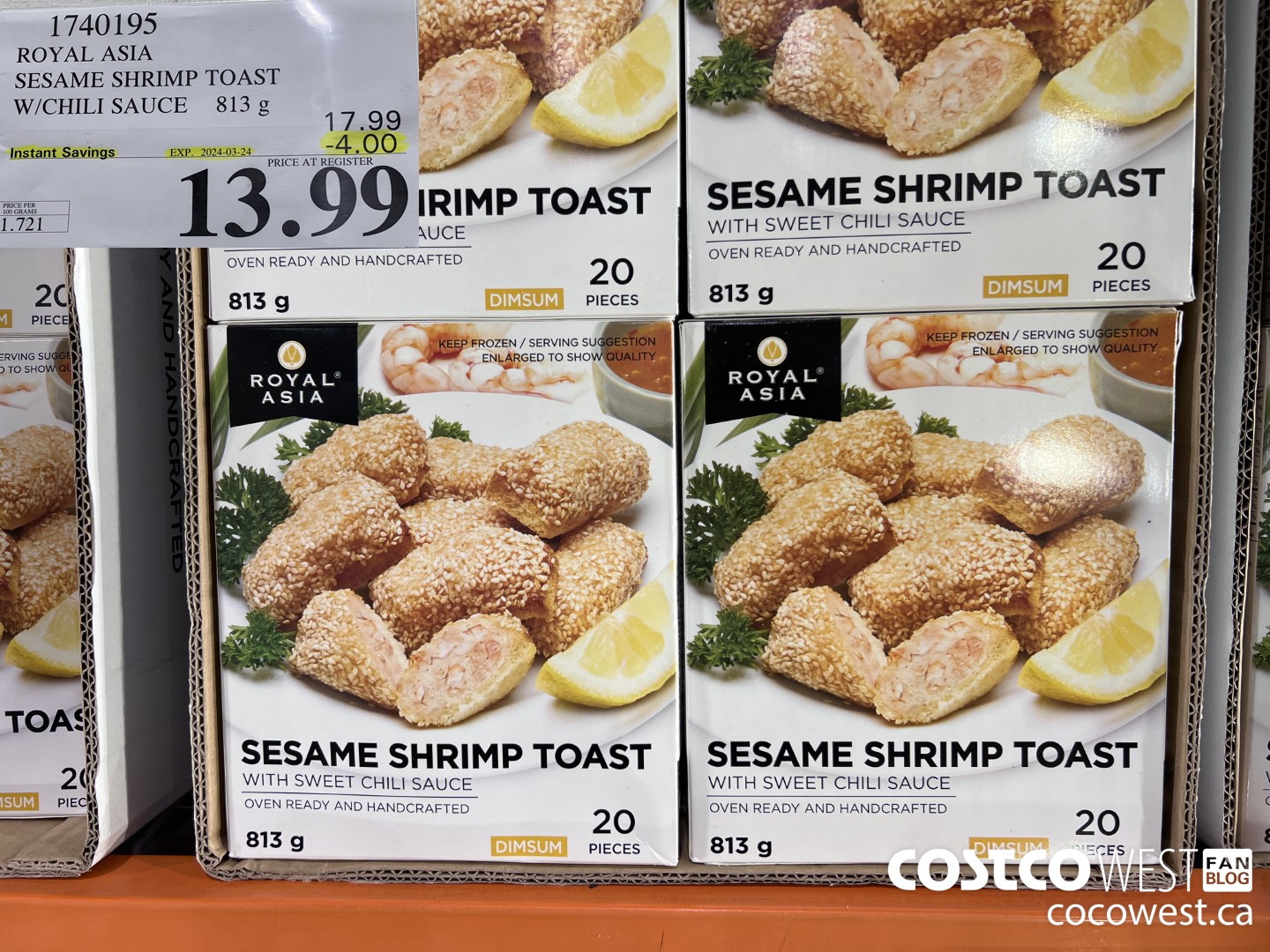 1740195 ROYAL ASIA SESAME SHRIMP TOAST W/CHILI SAUCE 813g ($4.00 INSTANT SAVINGS EXPIRES ON 2024-03-24) $13.99