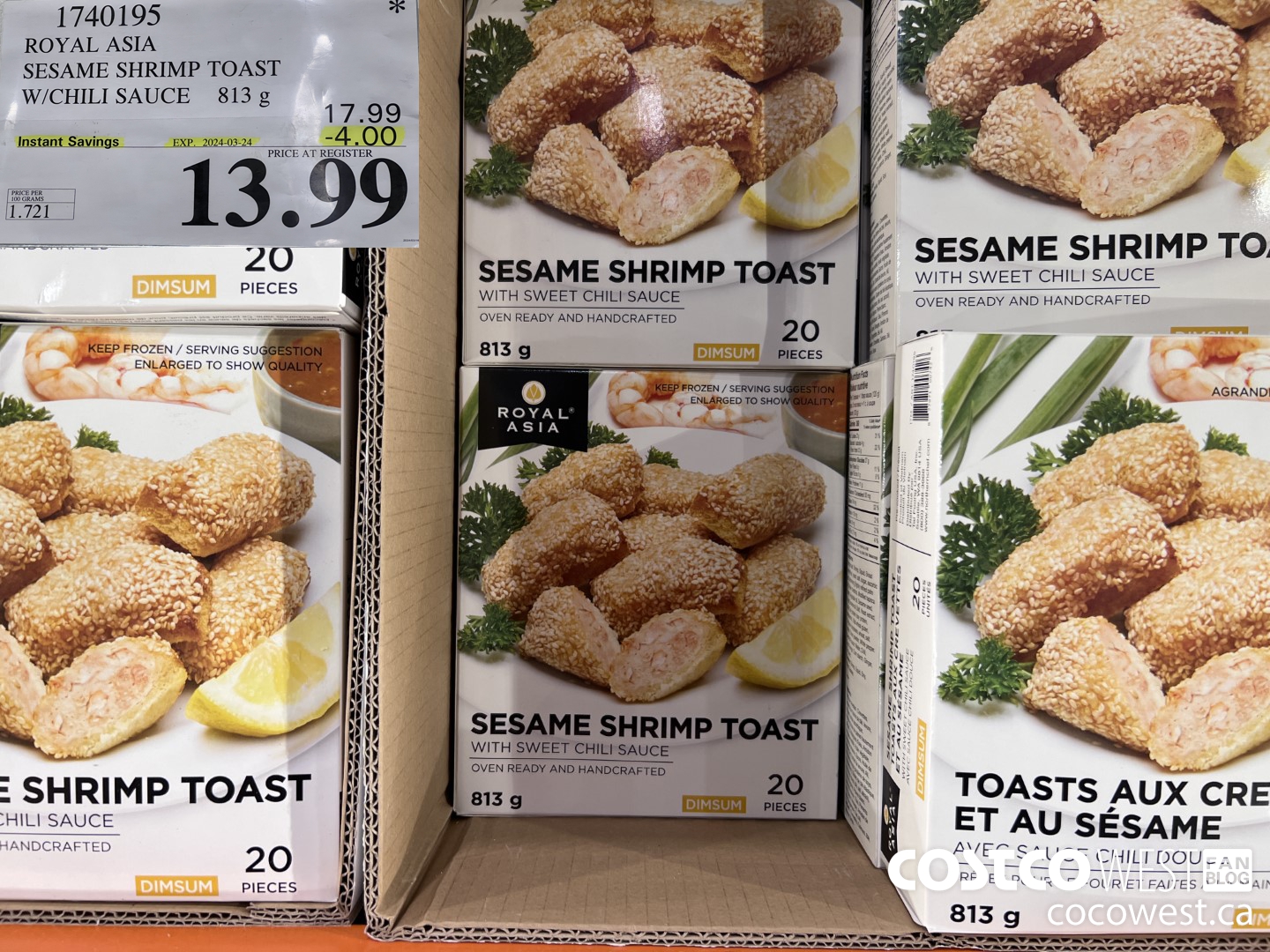 1740195 ROYAL ASIA SESAME SHRIMP TOAST W/CHILI SAUCE 813g ($4.00 INSTANT SAVINGS EXPIRES ON 2024-03-24) $13.99